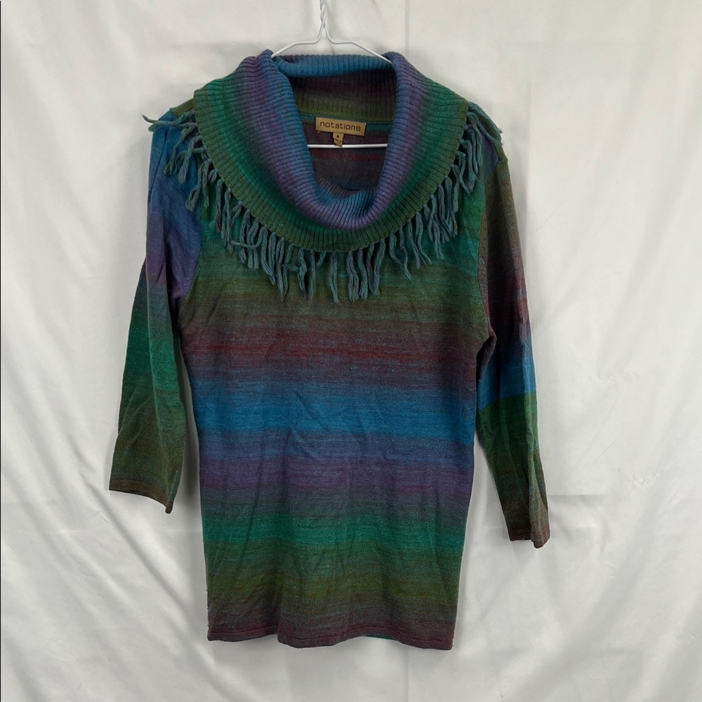 Notations - Medium - Women’s Sweater - Cowl Neck - Ombre - Blue, Green, Purple